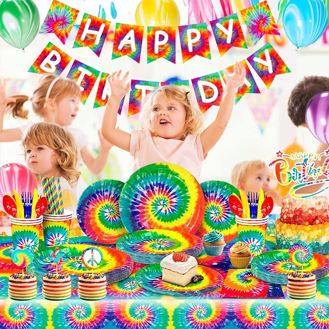 Tie Dye Birthday Party Supplies, 16 Guests Tie Dye Party Tableware Decorations - Image 4