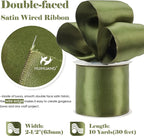 HUIHUANG Moss Green Satin Wired Ribbon 2.5 inch Moss Wire Edge Ribbon - Image 2
