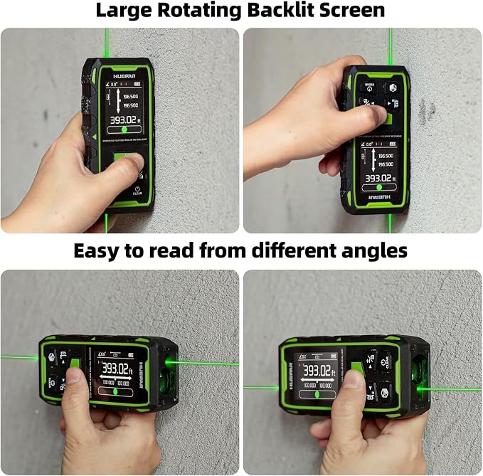 Huepar Dual Laser Measuring Tool, 656Ft Green-Beam Bilateral Digital Laser - Image 9