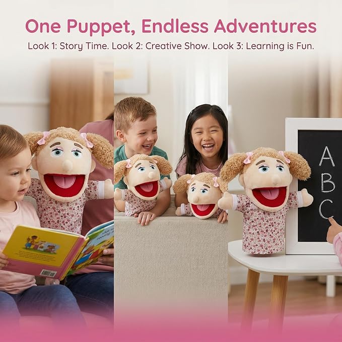 Family Hand Puppets for Kids, Includes Grandpa, Son - Image 4