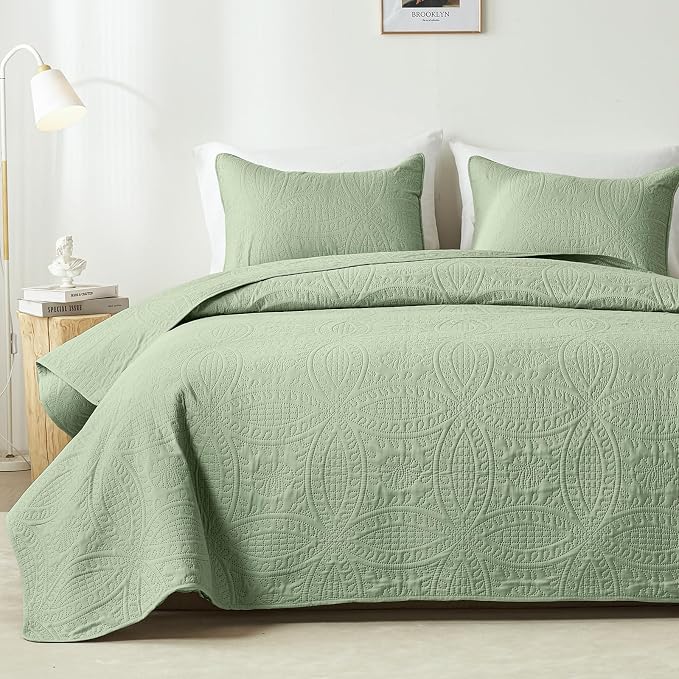 akkialla Twin Quilt Bedding Set, Sage Green Ultrasonic Quilt Set, Lightweight by akkialla