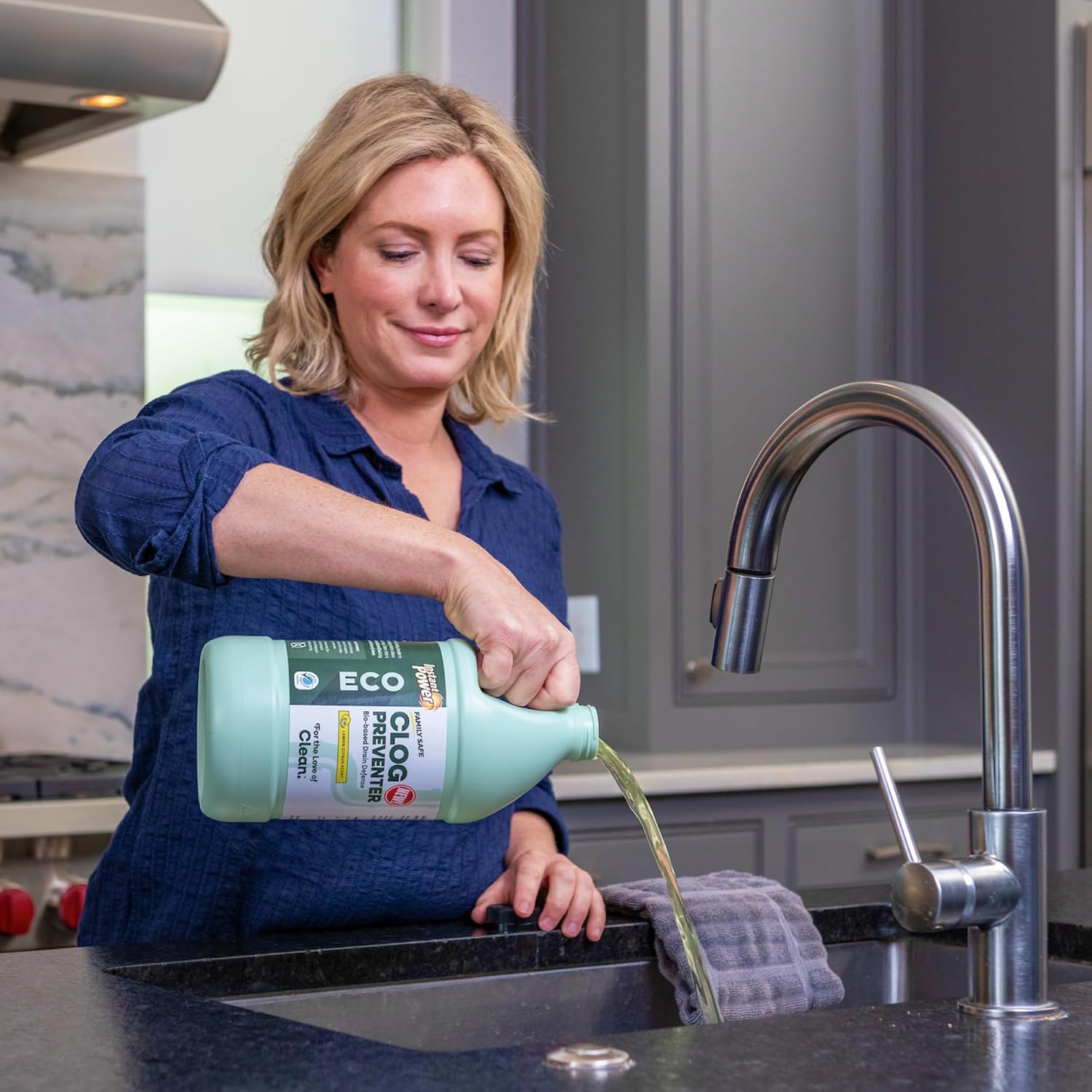 Instant Power Eco Clog Preventer - Enzyme Drain Cleaner Liquid and Deodorizer for Sink, Shower, Toilet, Garbage Disposal Cleaner, Bio-Based Drain Defense, Smell Remover and Odor Eliminator - 1 Gallon