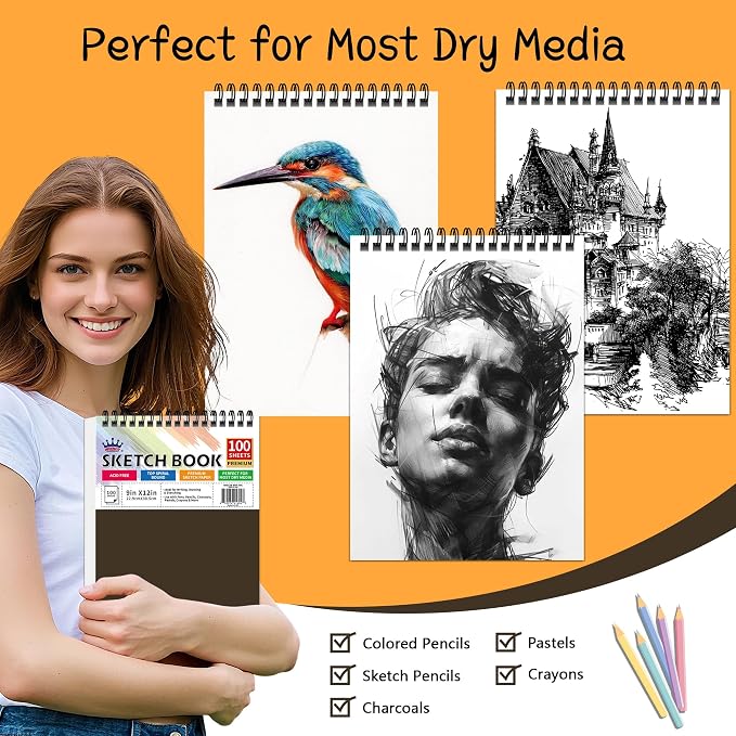 WINNER 9" x 12" Sketch Book 4 Pack, 400 Sheets Spiral Bound Art Sketchbook - Image 4