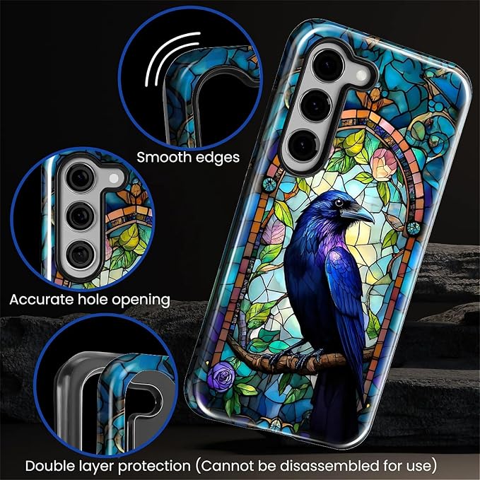 for Samsung Galaxy S23 Case, Crow Faux Stained Glass Pattern Glossy 2 in 1 - Image 5