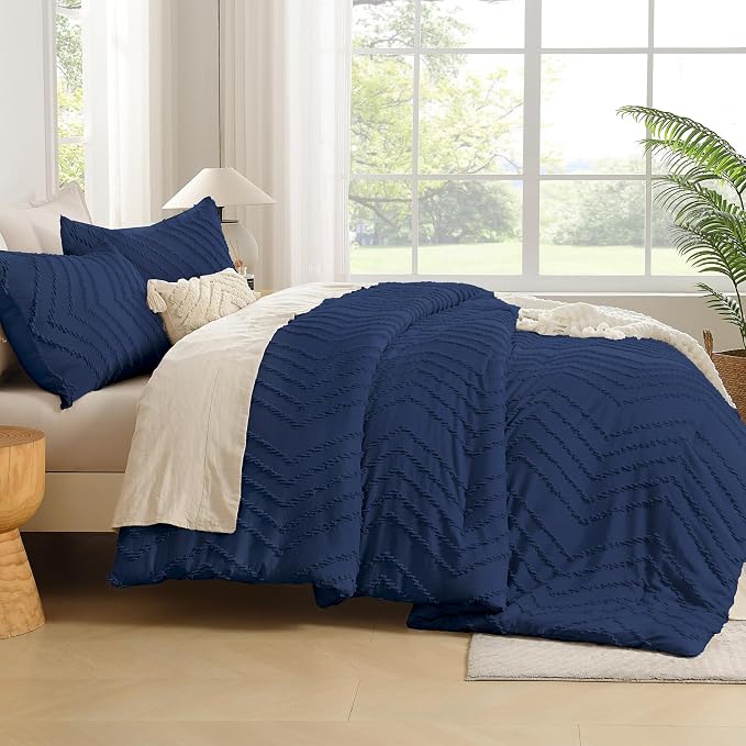 Andency Navy Blue Comforter Set King Size, Boho Soft Warm Tufted Bedding - Image 7