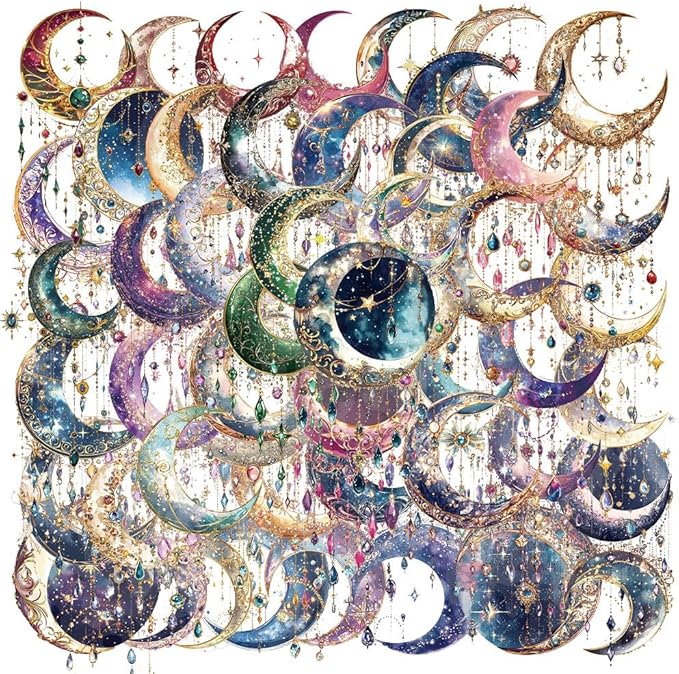 50PCS Dreamy Moon Crystal Gem Scrapbook Stickers – Clear Celestial Vinyl Decals by YOKSAS