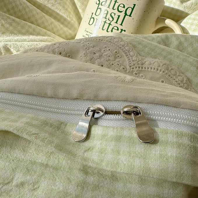 mixinni Green Gingham Duvet Cover Queen Size - Image 9