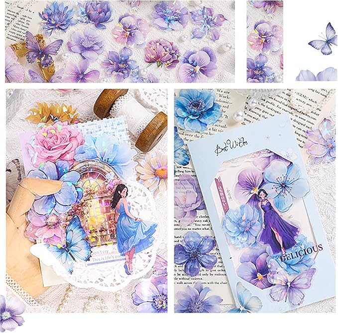 Doraking 60 Pieces Glitter Shiny Flower Stickers - Image 3
