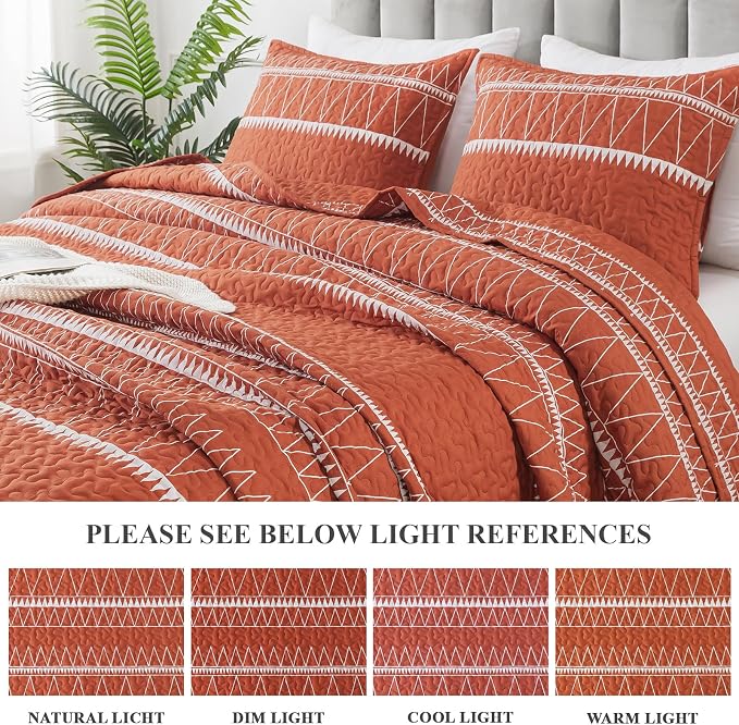 Andency Terracotta Oversized Super King Quilt Set, 3 Pieces Boho Lightweight - Image 4