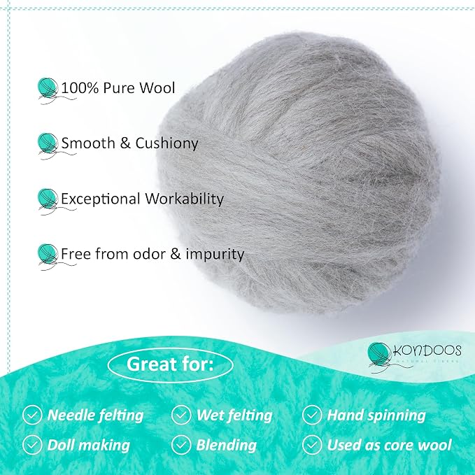Kondoos Natural Wool roving, 2 OZ. Best Wool - Image 3