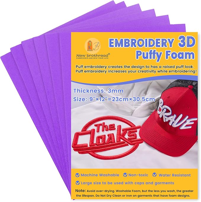 New brothread - 16 Options- 6PCS Embroidery Puffy Foam 9″x12″ Large Size 3MM by Newbrothread
