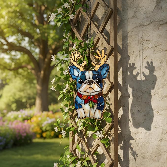 French Bulldog Reindeer Acrylic Suncatcher - Image 2