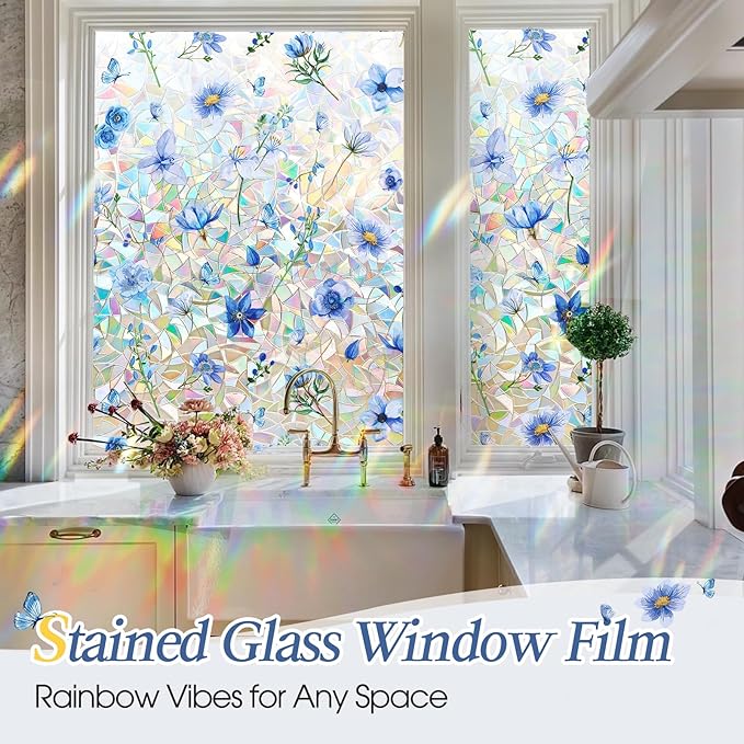 Coavas Stained Glass Window Privacy Film, Rainbow Static Cling Decorative - Image 2