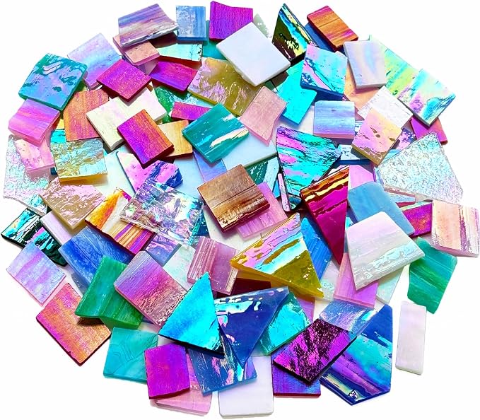 Iridescent Mosaic Glass Pieces Stained Glass Sheet Scraps by PALJOLLY