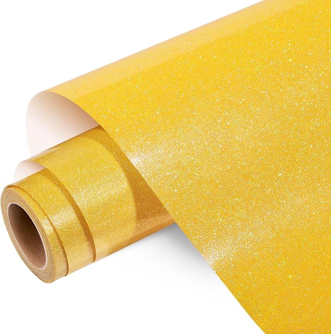 WRAPXPERT Yellow Glitter HTV Heat Transfer Vinyl Roll, Holographic Glitter HTV by WRAPXPERT
