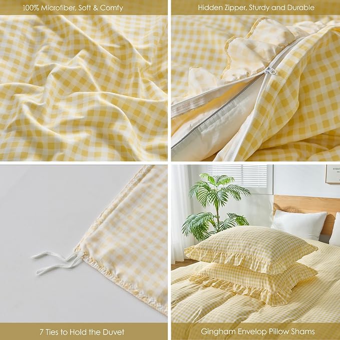 Gingham Duvet Cover Full Size, 3 Pieces Soft Breathable Microfiber Plaid - Image 2