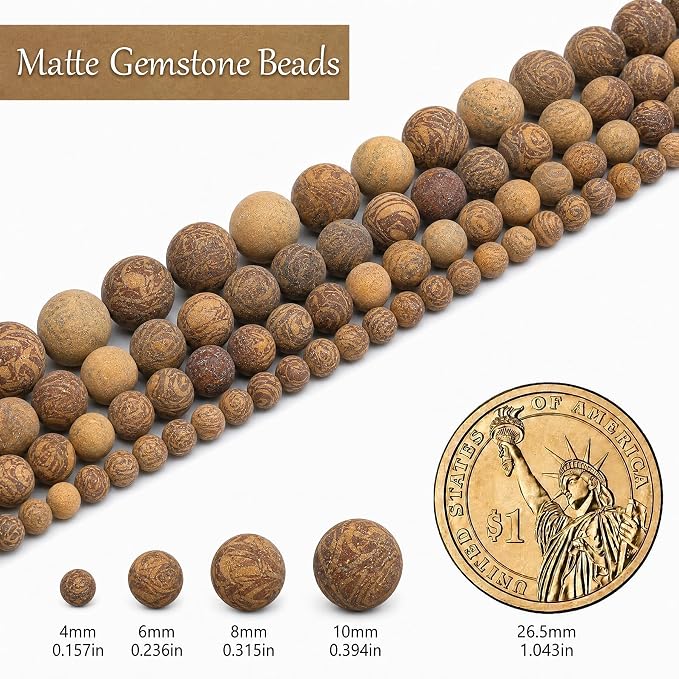 4mm Matte Brown Pictures Jaspers Bead, 15-Inch Matte Round Loose Stone Beads - Image 3