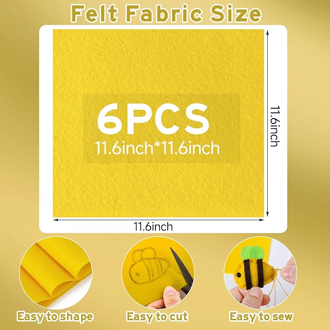 HaoFeiJH 6 Pcs Yellow Soft Felt Fabric Sheets - Image 2