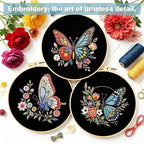 RidaaFri Embroidery Kit for Beginners, 3 Pk Stamped Butterfly DIY Craft Supplies - Image 4