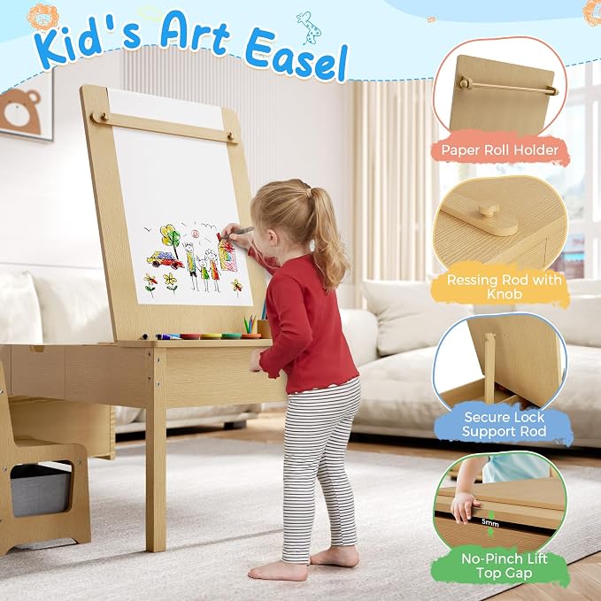 5-in-1 Kids Art Table and Chairs, Toddler Table and Chair Set, Craft Play Desk - Image 4