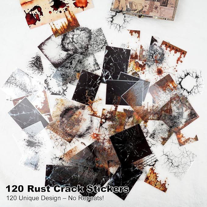120PCS Rust Cracking PET Stickers – Transparent Vintage-Style Rust Crack Wall - Image 2