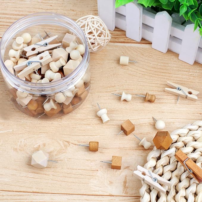 120Pcs Wooden Thumb Tacks, 7 Shapes Push Pins - Image 5