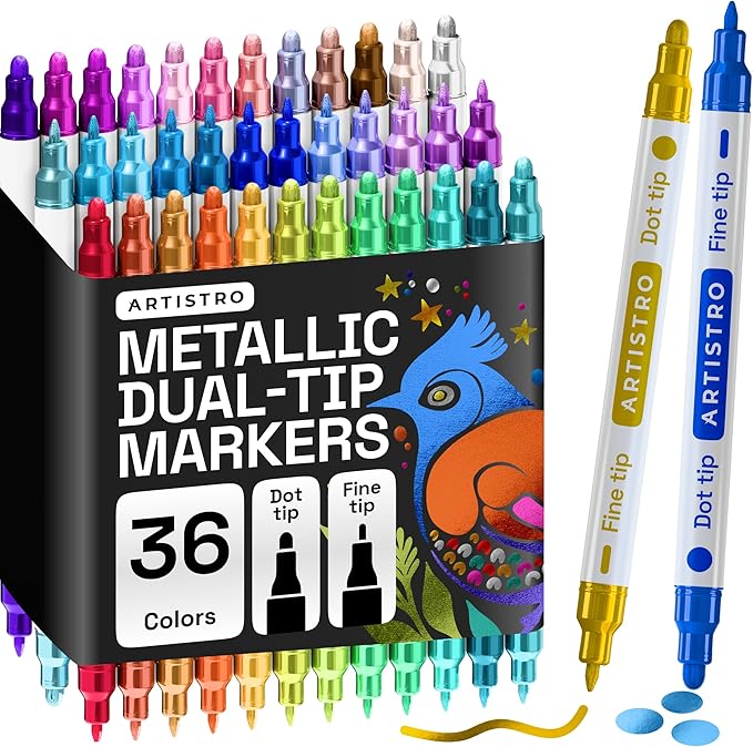 ARTISTRO 36 Metallic Dual-Tip Acrylic Paint Markers – Paint Pens Set by ARTISTRO
