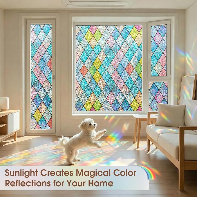 Coavas Window Privacy Film Stained Glass Window Clings 3D Rainbow Film - Image 2