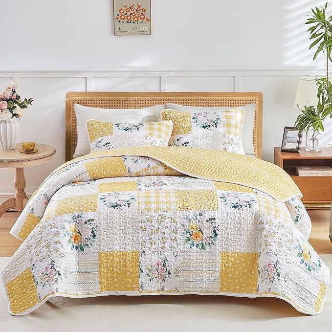 Joyreap 3 Pieces Floral Patchwork Quilt Set Queen, Soft n Cozy Microfiber Quilt by Joyreap