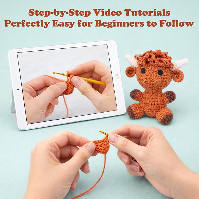 HOUSE CREATIVITY Crochet Kit for Beginners, Make a Highland Cow, Amigurumi - Image 4