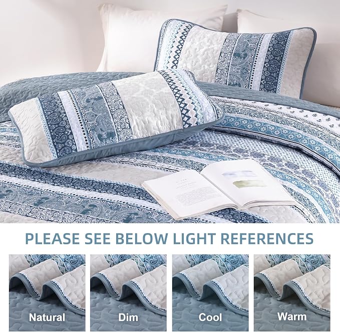 WONGS BEDDING Boho Quilt Set Twin Size, Lightweight Bedspread Coverlet Bedding - Image 4