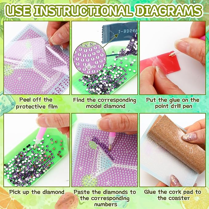 UPINS 8Pcs Cocktail Diamond Art Coasters, Summer Beach Diamond Art Coasters - Image 3