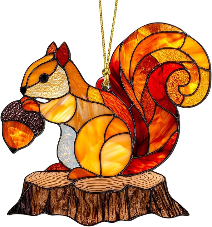 2D Flat Faux Stained Glass Squirrel Acrylic Ornament by Unknown