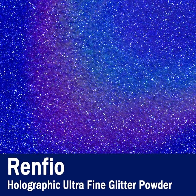 Renfio Holographic Ultra Fine Glitter Powder Metallic Resin Glitter 2.11 Oz PET - Image 2
