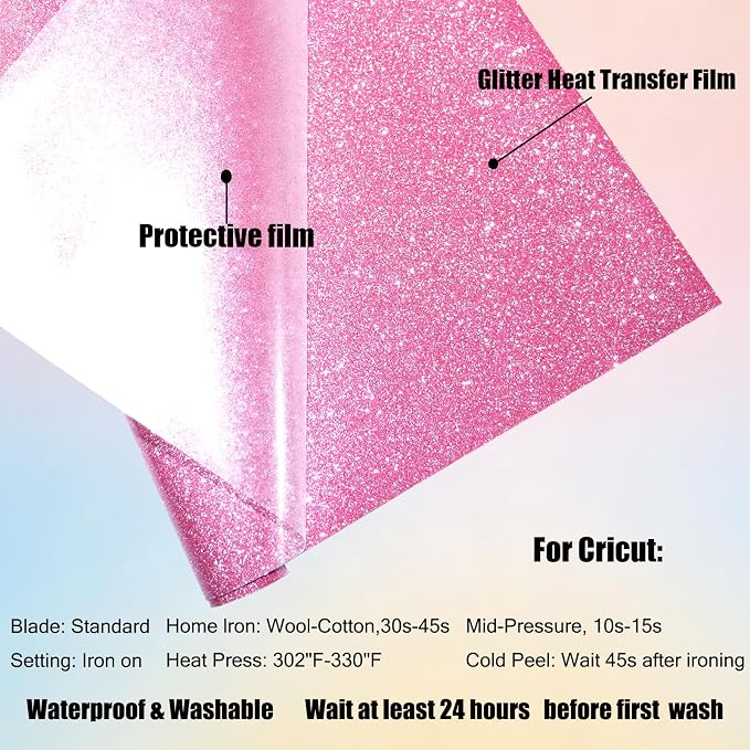 Glitter Pink Heat Transfer Vinyl Roll 12 x 5 Feet Iron on HTV - Image 6