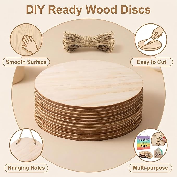 10 Pack Blank Unfinished Round Wood DIY Crafts Signs 2mm Basswood Sheets - Image 5