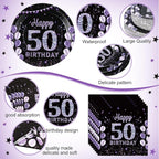 Pickmesh 400 Pcs 50th Birthday Party Supplies Purple Black Happy 50th Birthday - Image 3