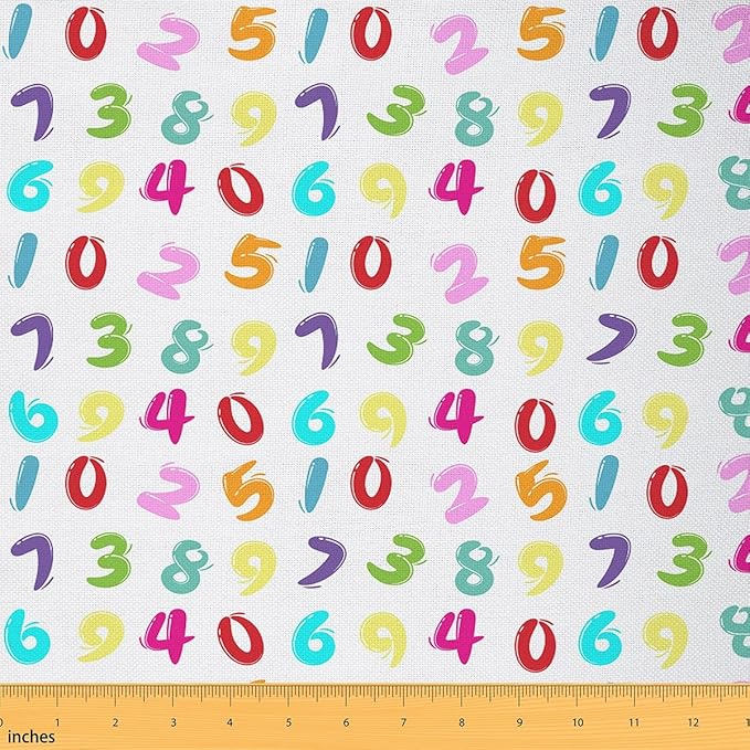 Cartoon Digit Fabric by The Yard, Colorful Digital Print Flannel Polyester by CastleFairy