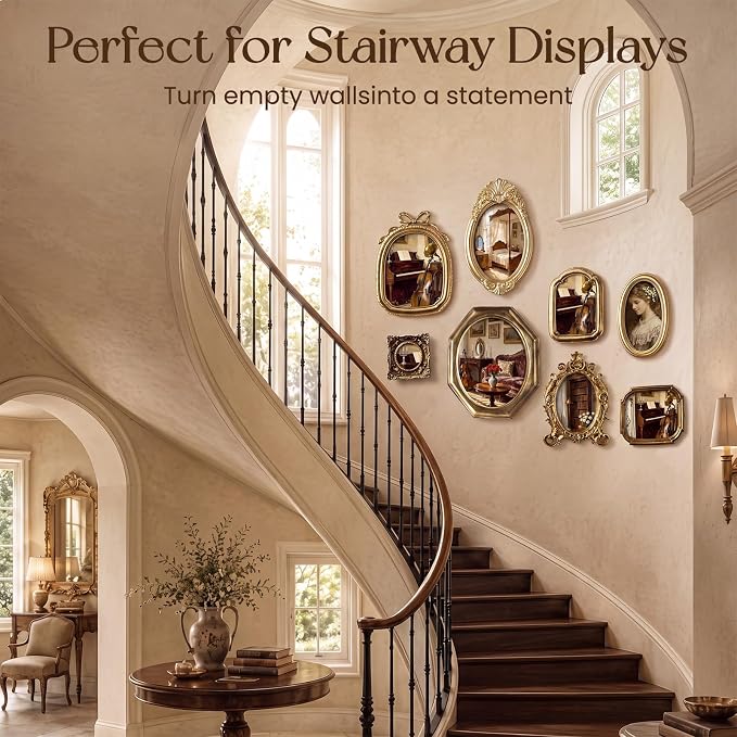 Lineshading 8 Pcs Picture Gold Vintage Gallery Wall Frame Set Antique Resin - Image 6