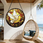 DASTOLL Stained Glass Window Hanging, Flying White Dove Sun Catchers Diamond - Image 5