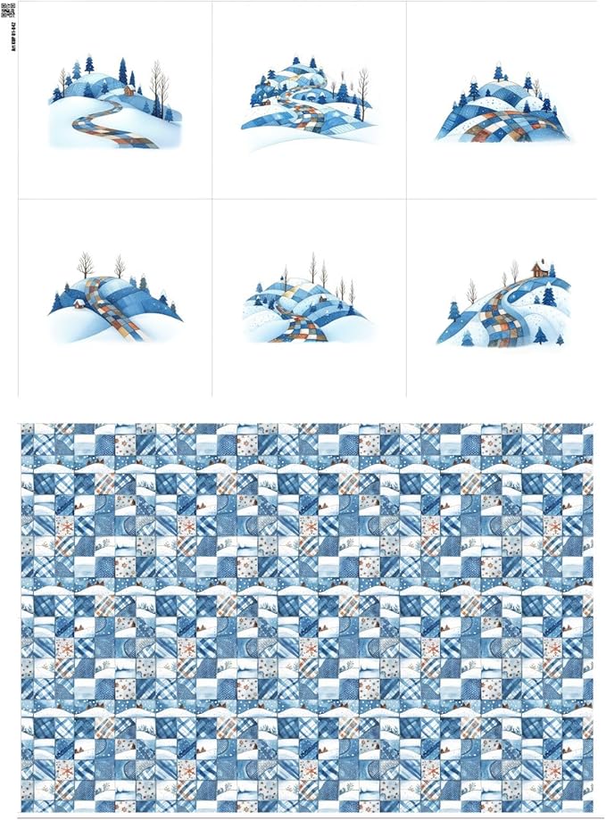 Winter Patchwork Landscape Cotton Fabric Panel – 6 Designs + Bonus Patchwork by FabricsTown