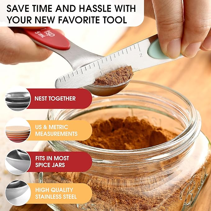 Spring Chef Stainless Steel Metal Magnetic Measuring Spoons Set of 8 - Image 5