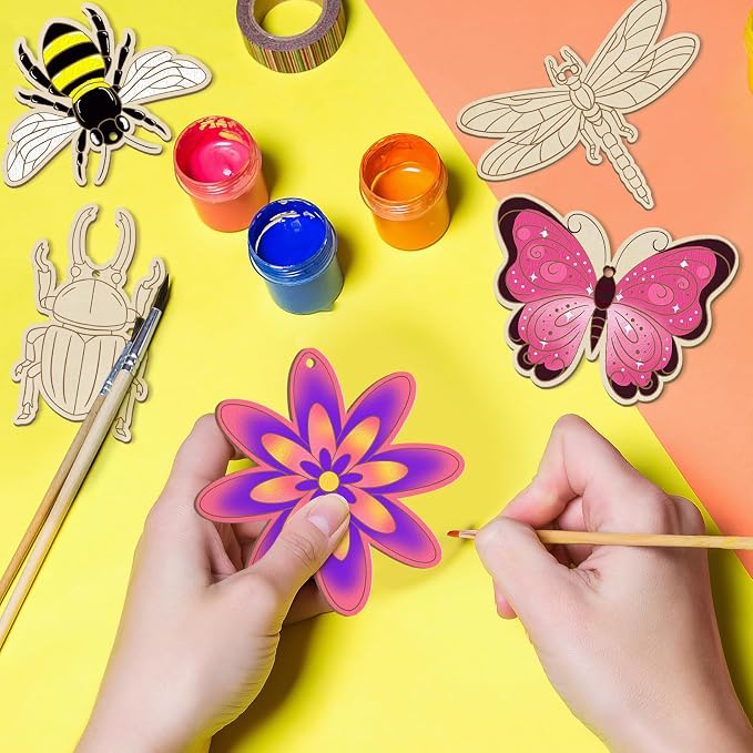 36PCS Wooden Spring Ornaments to Paint, 6 Styles DIY Blank Unfinished Wood - Image 2