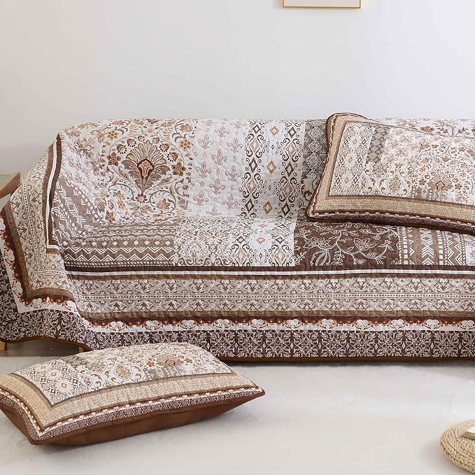 WONGS BEDDING Brown Quilt Set Queen Size, Bobo Floral Bedspread Coverlet Set - Image 8