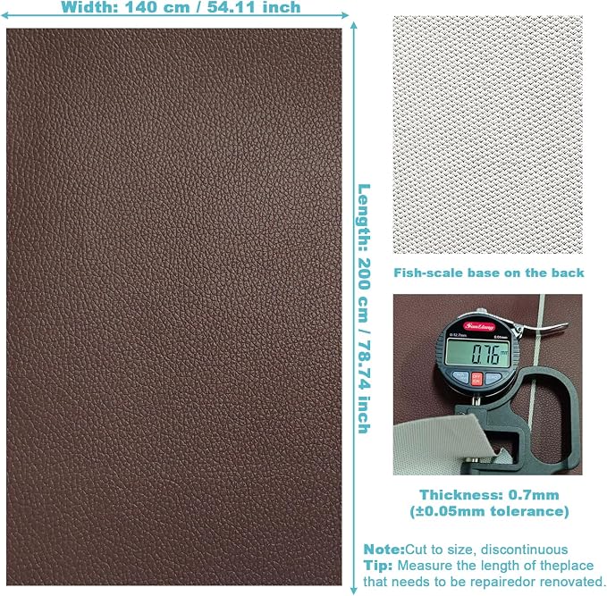 Brown Faux Leather Fabric 79"×55" Lychee Grain Upholstery Vinyl - Image 4