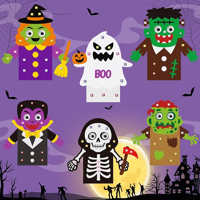 WATINC 6Pcs Halloween Hand Puppet Making Kit, Felt Sock Puppet Toys | Art Craft - Image 4