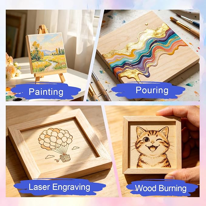 ESRICH 6 Pack Wood Panels with 4"x4", Square Craft Wood Canvas Boards, Blank - Image 6
