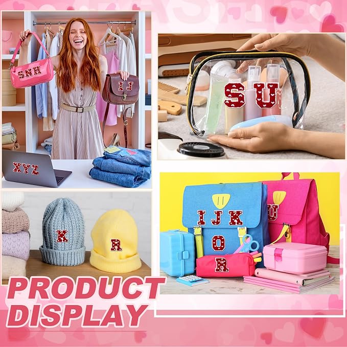 WILLBOND 52 Pcs Valentine's Day Heart Self Adhesive Chenille Letters Patches - Image 6