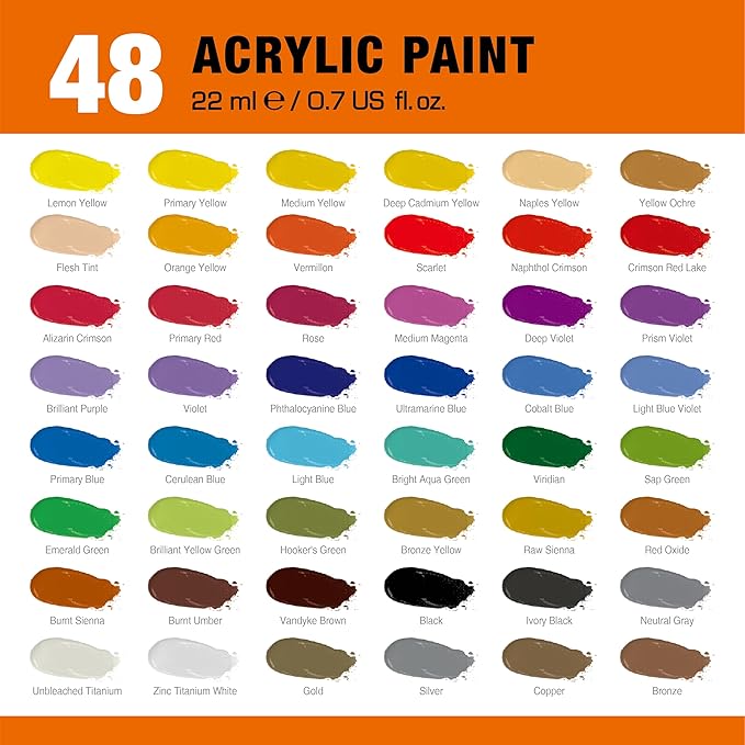 48 Colors Professional Acrylic Paint Set, Artist Paint Supplies | 22ml Tubes - Image 5