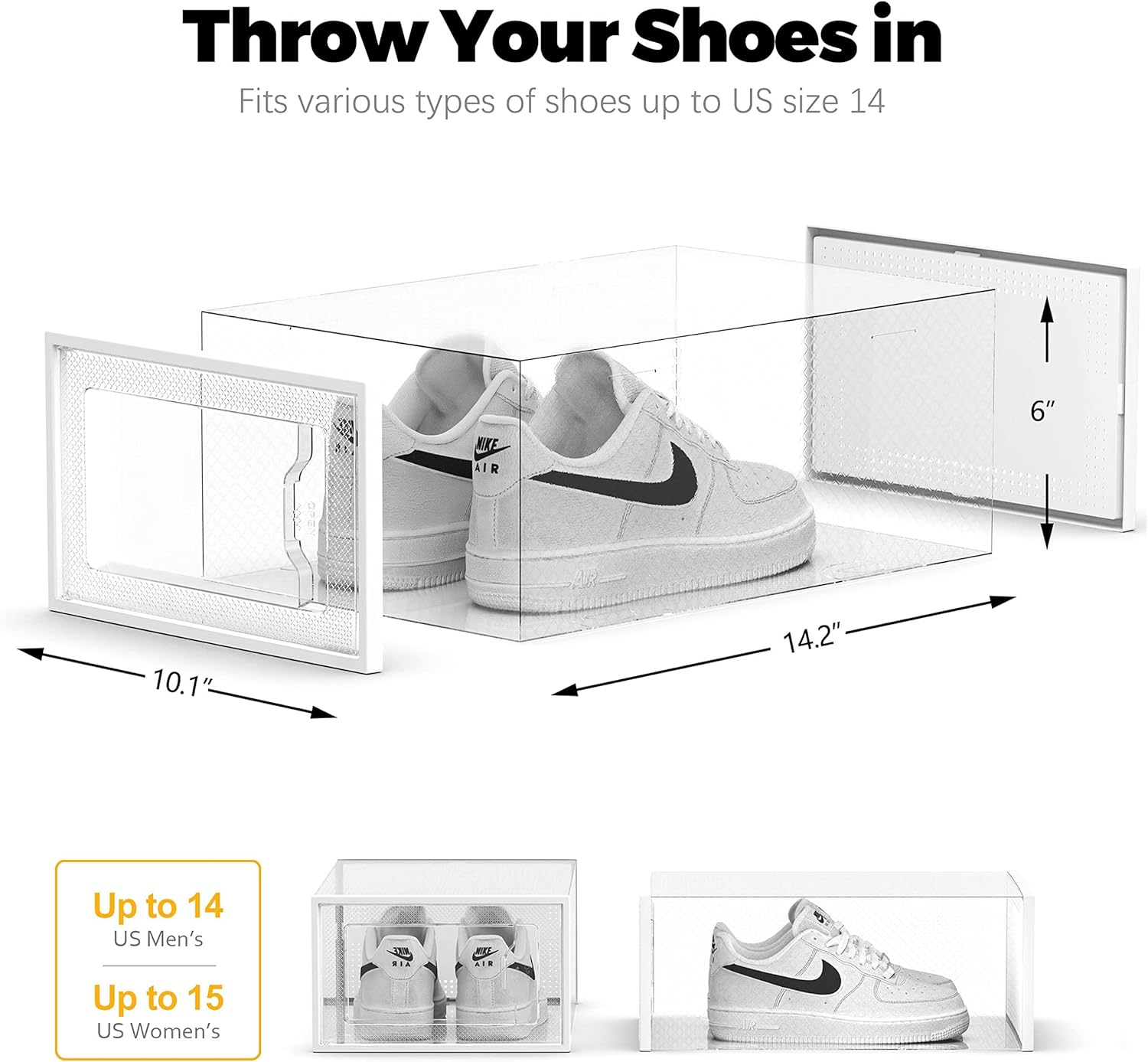 SEE SRPING XX-Large Shoe Storage Box Fit Size 14, Clear Plastic Stackable Shoe Organizer for Closet, Shoe Rack Sneaker Containers Bins Holders, Drawer Organize Unit, 12 Pack Clear